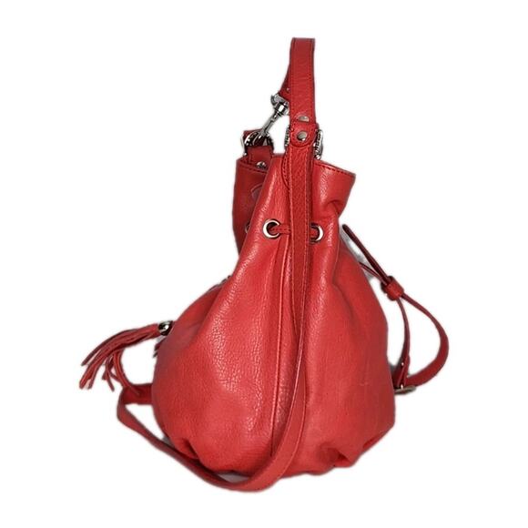 Vintage Y2K Lancaster Paris Red Bucket Drawstring Leather Crossbody bag - Picture 2 of 13